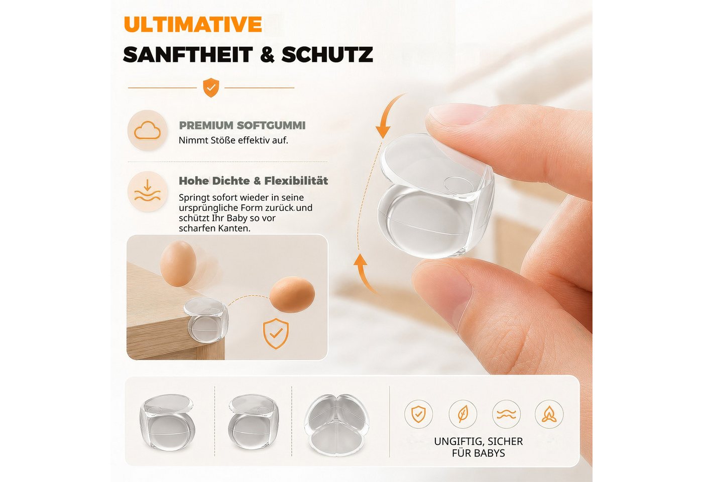 BlingBin Kindersicherung 20 Stück transparenter Eckenschutz selbstklebend,L‑, T‑ und rundförmig, weicher Tischkantenschutz, babyfreundliche Kindersicherung für  – Bild 5 von 5