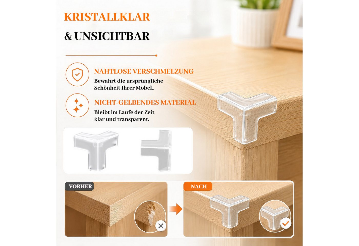 BlingBin Kindersicherung 20 Stück transparenter Eckenschutz selbstklebend,L‑, T‑ und rundförmig, weicher Tischkantenschutz, babyfreundliche Kindersicherung für  – Bild 4 von 5