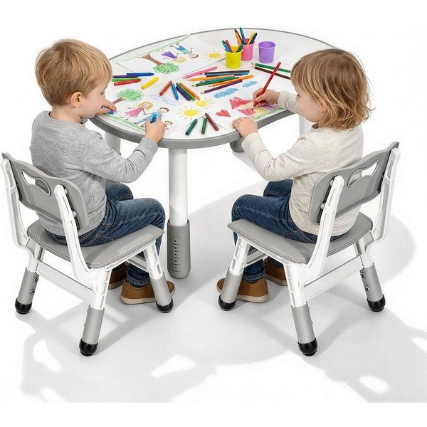 BlingBin Kindersitzgruppe Kindertisch mit 2 Stühlen, Kinderzimmer Tisch & Stühle Set Sitzgruppe, (Kindertisch mit 2 Stühlen, 3-tlg., 3tlg), Höhenverstellbar, Mu