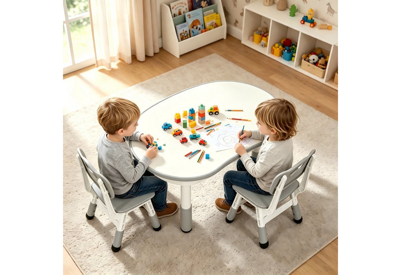 BlingBin Kindersitzgruppe Kindertisch mit 2 Stühlen, Kinderzimmer Tisch & Stühle Set Sitzgruppe, (Kindertisch mit 2 Stühlen, 3-tlg., 3tlg), Höhenverstellbar, Mu – Bild 2 von 5