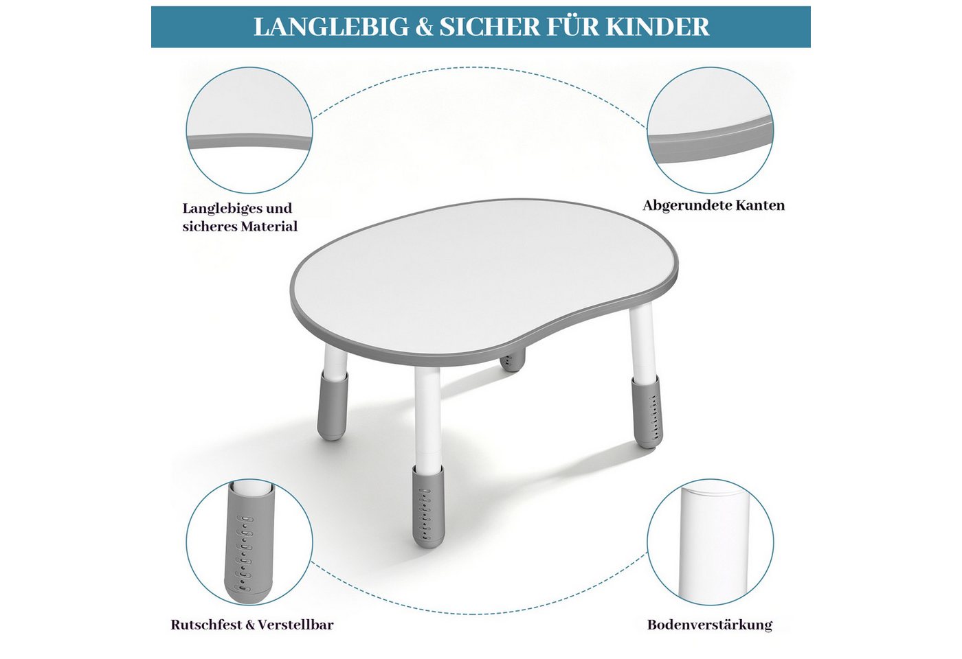 BlingBin Kindersitzgruppe Kindertisch mit 2 Stühlen, Kinderzimmer Tisch & Stühle Set Sitzgruppe, (Kindertisch mit 2 Stühlen, 3-tlg., 3tlg), Höhenverstellbar, Mu – Bild 4 von 5