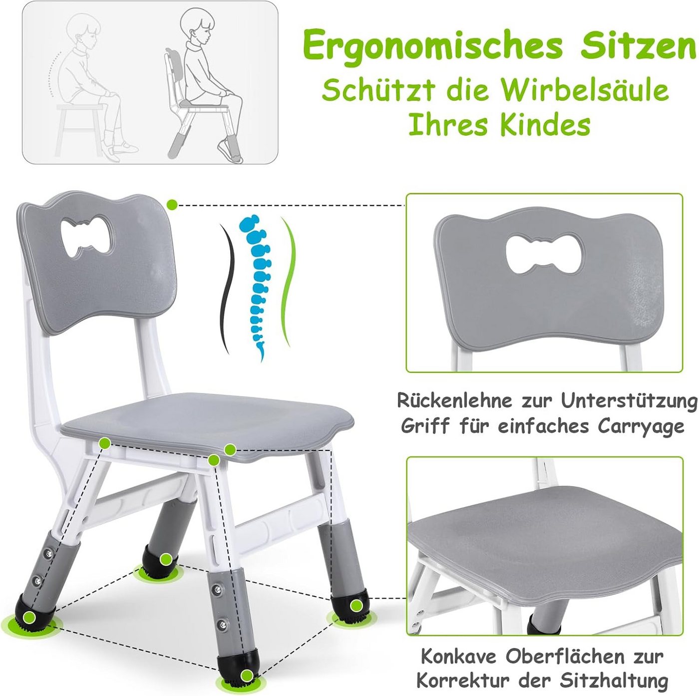 BlingBin Kindersitzgruppe Kindertisch mit 2 Stühlen, Kinderzimmer Tisch & Stühle Set Sitzgruppe, (Kindertisch mit 2 Stühlen, 3-tlg., 3tlg), Höhenverstellbar, Mu – Bild 5 von 5