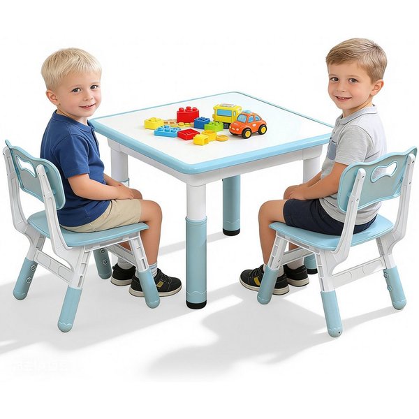 BlingBin Kindersitzgruppe Kindertisch mit 2 Stühlen,Graffiti-Schreibtisc,höhenverstellbarer, (1er Set, 3-tlg., Kindersitzgruppe,Kinder-Aktivitätstisch mit rutsc