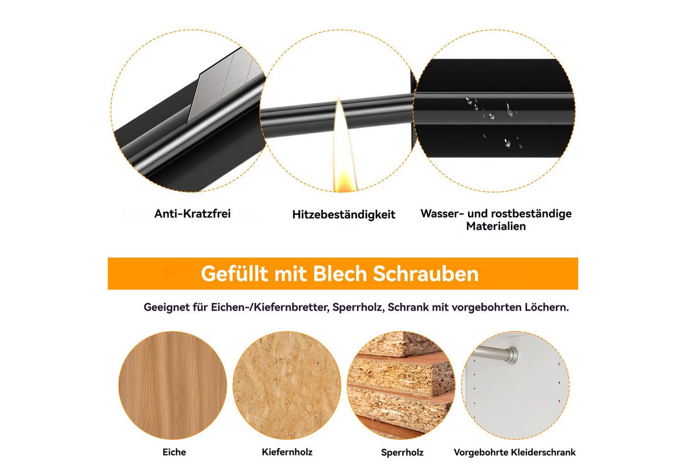 BlingBin Kleiderstange Ausziehbare Kleiderstange,Verstellbare Garderobenstange in 12 Zoll (1er Set, 1 St., Platzsparende Teleskopstange für Kleiderschrank, Meta – Bild 5 von 5