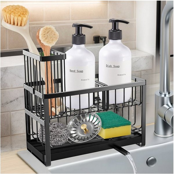 BlingBin Küchenorganizer-Set Spülbecken-Organizer Schwammhalter mit Automatischer Entwässerung, (360° Drehbar Abflussrohr, 1-tlg., Produktabmessungen: 23,5 × 21