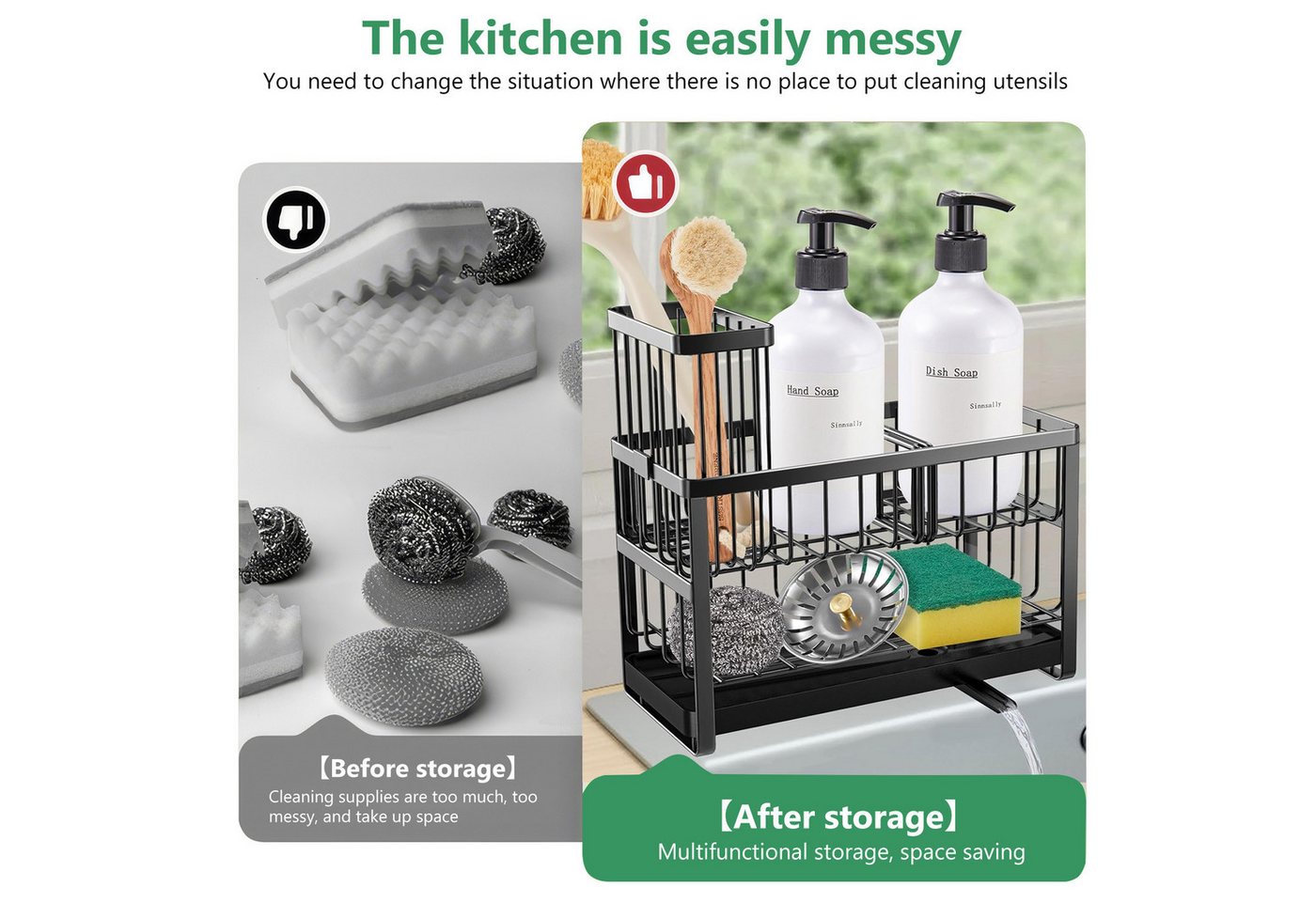 BlingBin Küchenorganizer-Set Spülbecken-Organizer Schwammhalter mit Automatischer Entwässerung, (360° Drehbar Abflussrohr, 1-tlg., Produktabmessungen: 23,5 × 21 – Bild 5 von 5