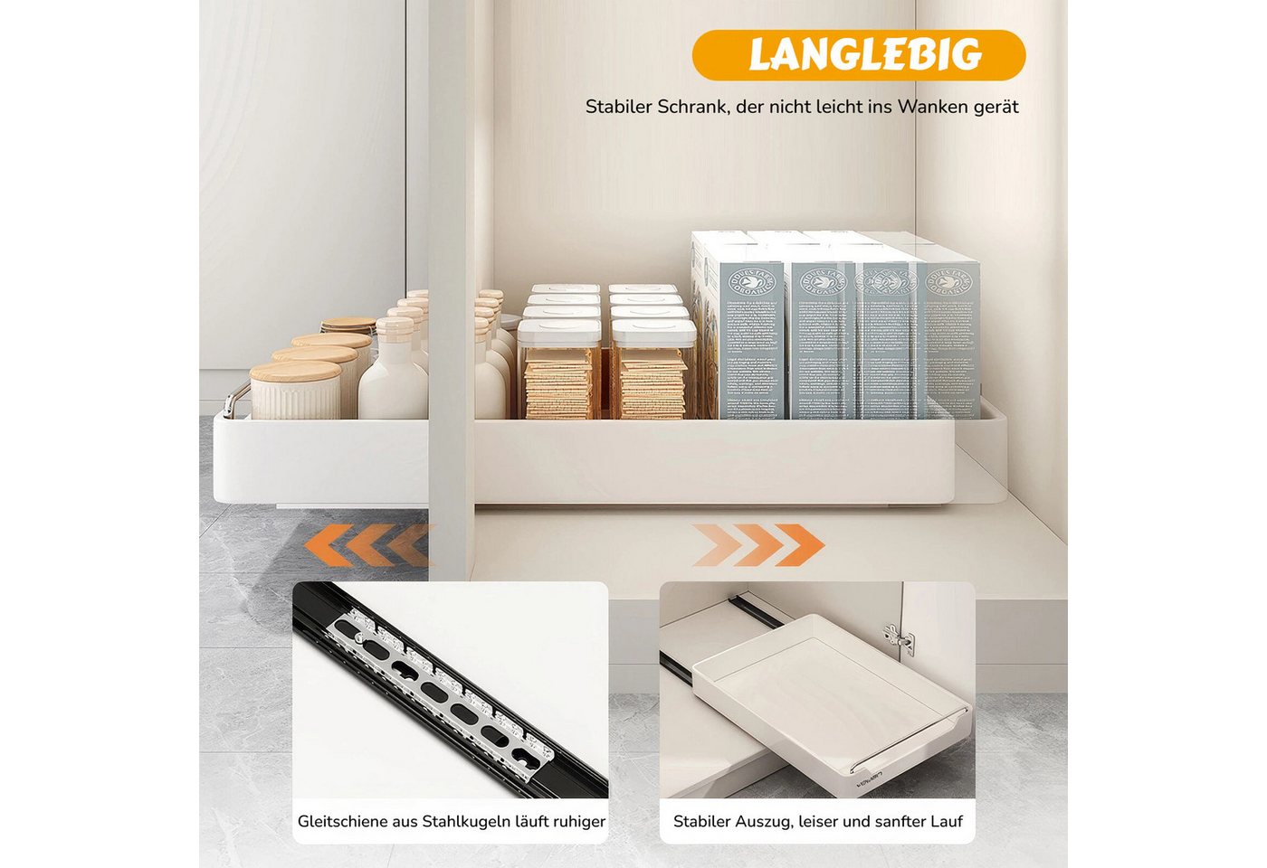 BlingBin Küchenorganizer-Set Teleskopschublade, Ausziehbare Schublade Küche Organizer Schrank, (2er Set, 2-tlg., 43L x 35B x 6H cm, Erweiterbar Küchenschublade  – Bild 3 von 5