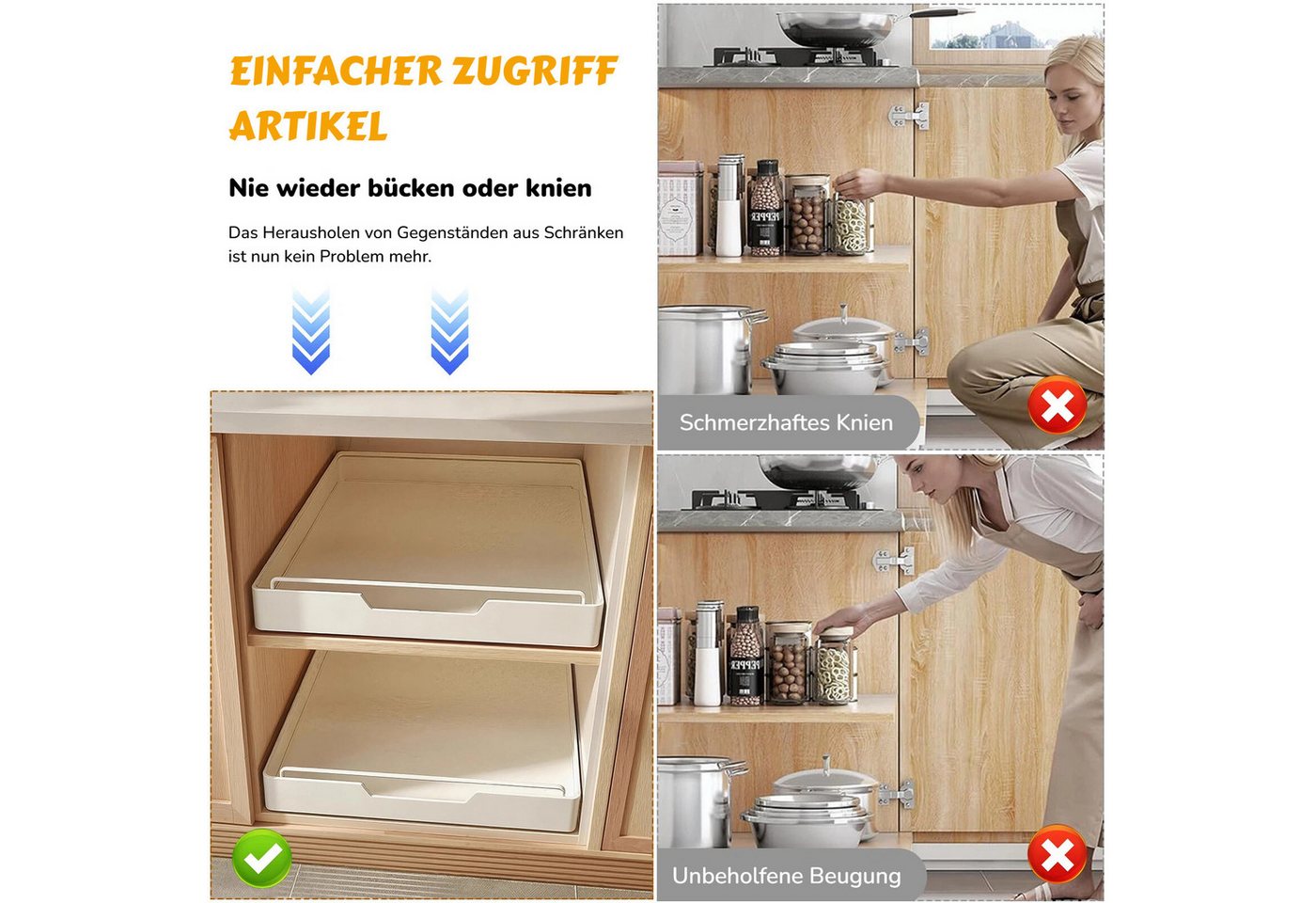 BlingBin Küchenorganizer-Set Teleskopschublade, Ausziehbare Schublade Küche Organizer Schrank, (2er Set, 2-tlg., 43L x 35B x 6H cm, Erweiterbar Küchenschublade  – Bild 5 von 5