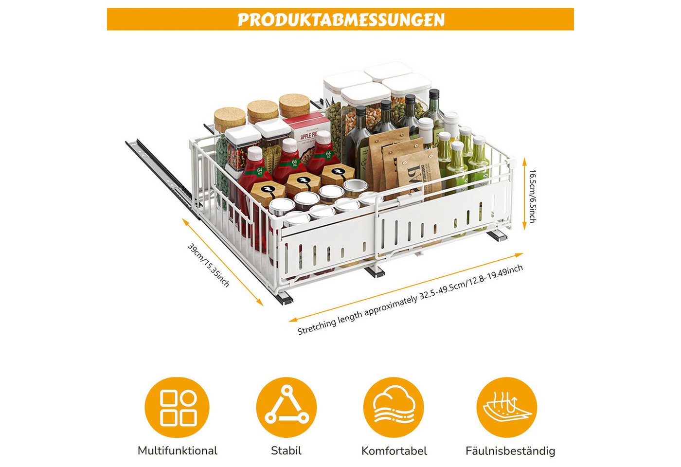 BlingBin Küchenorganizer-Set Teleskopschublade, Ausziehbare Schublade Küche Organizer Schrank, (2 Stück Erweiterbar Küchenschublade mit Kleber, 2-tlg., Produkta – Bild 2 von 5