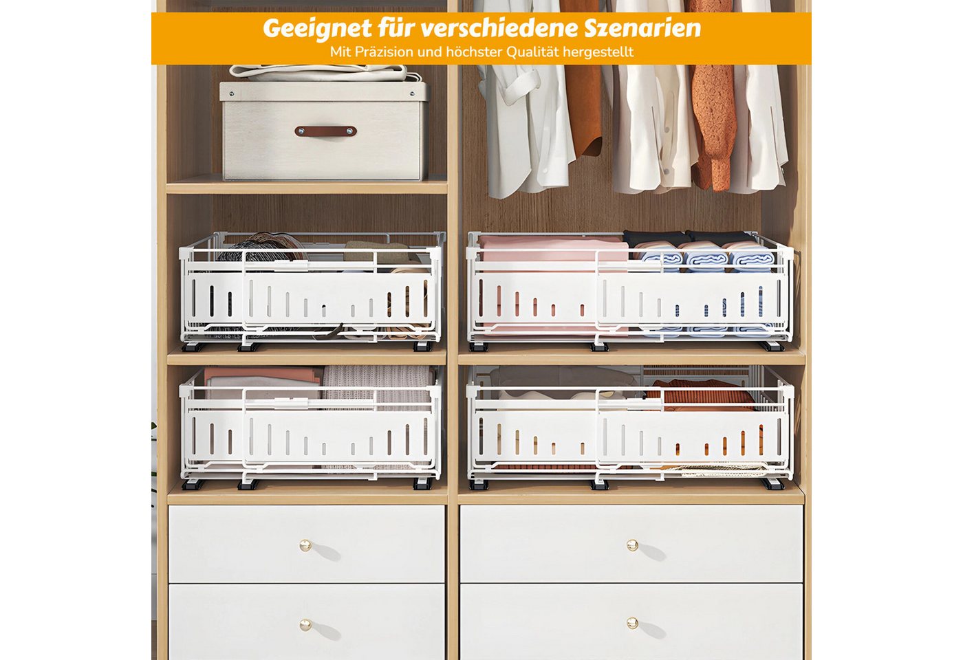 BlingBin Küchenorganizer-Set Teleskopschublade, Ausziehbare Schublade Küche Organizer Schrank, (2 Stück Erweiterbar Küchenschublade mit Kleber, 2-tlg., Produkta – Bild 5 von 5