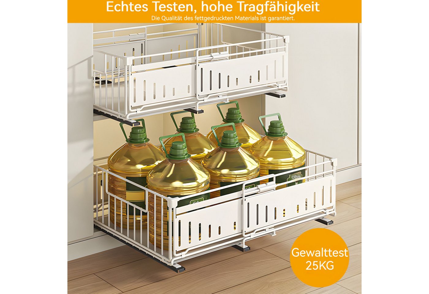 BlingBin Küchenorganizer-Set Teleskopschublade Ausziehbare Schublade Küche Organizer Schrankkorb, (2 Stück, 2-tlg., ohne Bohren für Küche Küchenschränke, Bad, Z – Bild 4 von 5