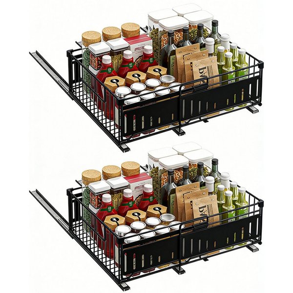 BlingBin Küchenorganizer-Set Teleskopschublade, Ausziehbare Schublade Aufbewahrungsregale Organizer, (2er-Set, 2-tlg., Verstellbare Breite: 32,5–49,5 cm), für K