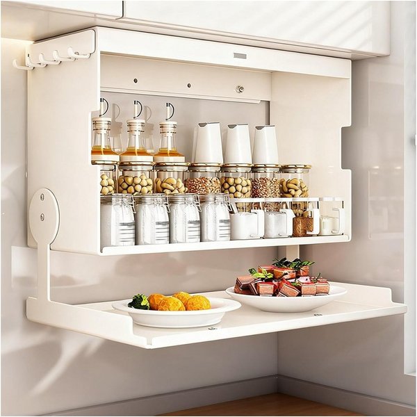BlingBin Küchenregal Wandschrank Organizer mit Klapptür, Metall-Hängeschrank - 40x19x29cm, 1er Set, Tragfähigkeit: 25 kg, Flip-Top-Design für Besteck, Geschirr 