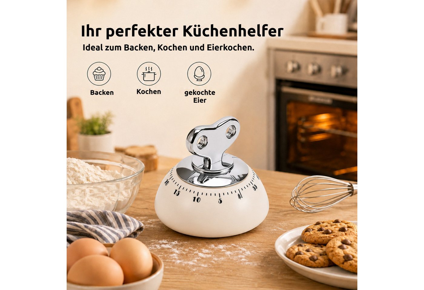 BlingBin Küchentimer Magnetischer mechanischer Küchentimer 60 Min, Eieruhr mit lautem Alarm Kurzzeitwecker für Küche, Büro und Studium – Bild 4 von 5