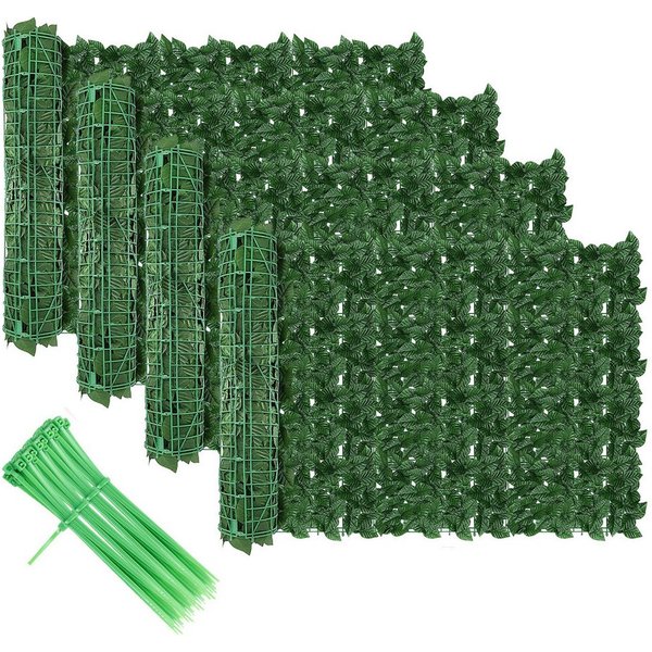 BlingBin Kunsthecken-Sichtschutz Balkonsichtschutz Künstliche Hecke Sichtschutz 100 x 300cm, (4er Set, 4-St., Sichtschutz Künstliche Hecke mit 10 Stück Kabelbin