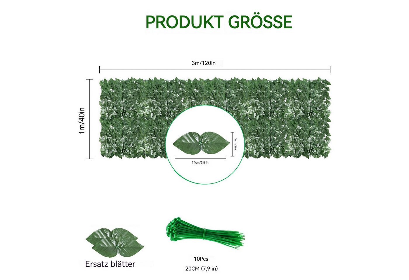 BlingBin Kunsthecken-Sichtschutz Balkonsichtschutz Künstliche Hecke Sichtschutz 100 x 300cm, (4er Set, 4-St., Sichtschutz Künstliche Hecke mit 10 Stück Kabelbin – Bild 2 von 5