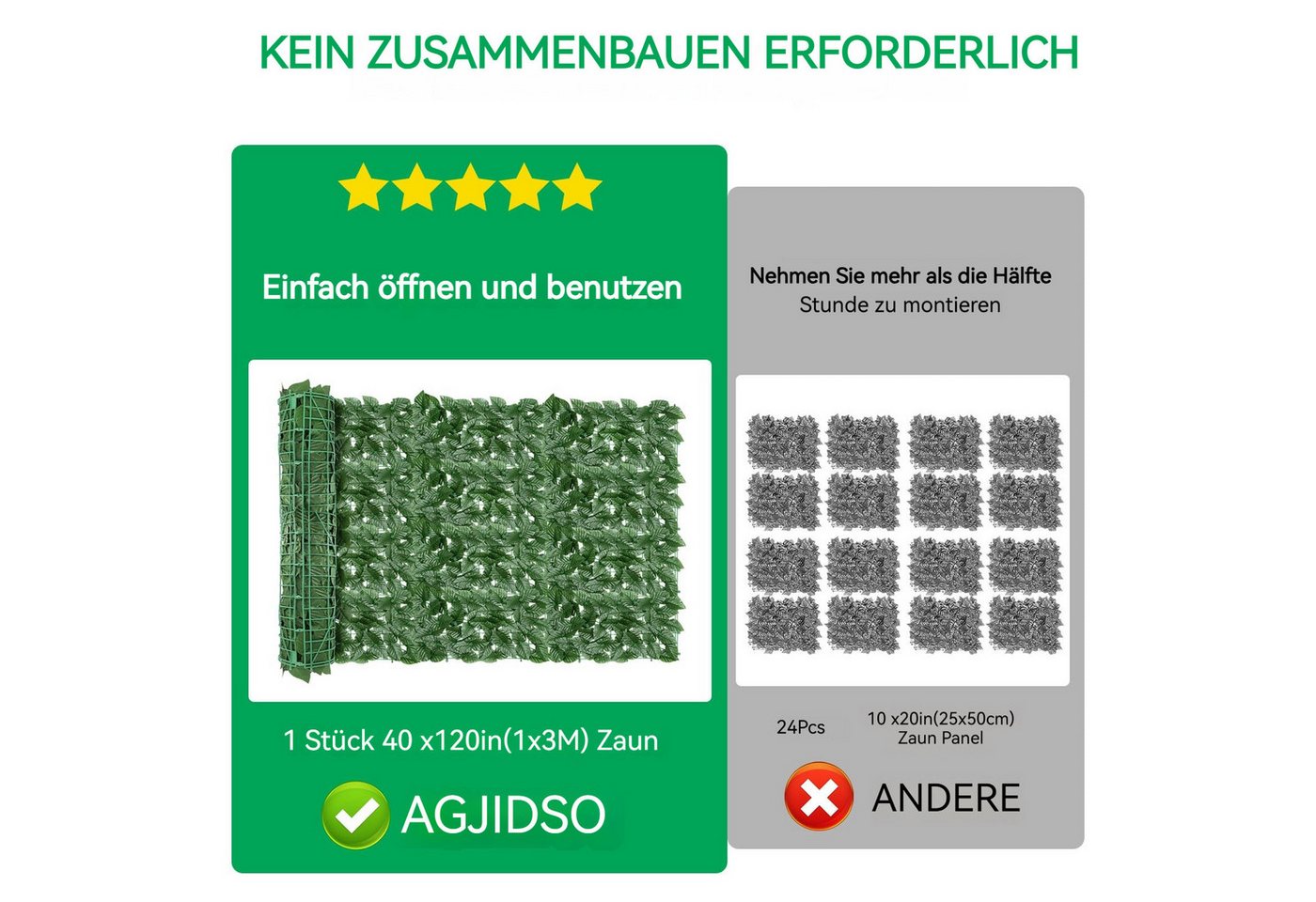 BlingBin Kunsthecken-Sichtschutz Balkonsichtschutz Künstliche Hecke Sichtschutz 100 x 300cm, (4er Set, 4-St., Sichtschutz Künstliche Hecke mit 10 Stück Kabelbin – Bild 5 von 5
