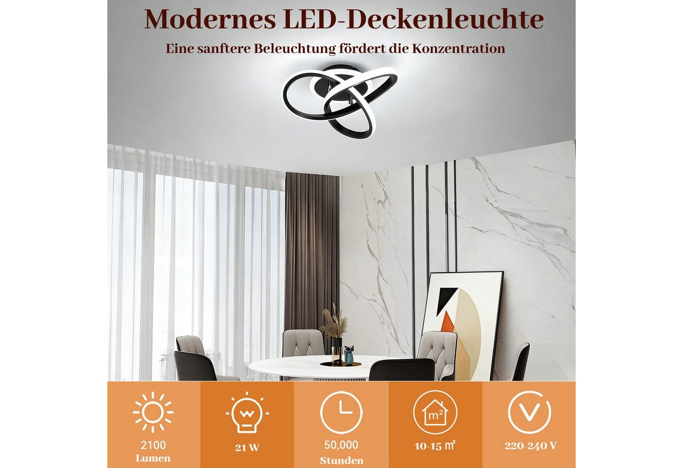 BlingBin LED Deckenleuchte 21W 2100LM Deckenlampe, Kreatives Blumendesign Deckenbeleuchtung, Speicherfunktion, LED fest integriert, Warmweiß, Kaltweiß, Neutralw – Bild 2 von 5