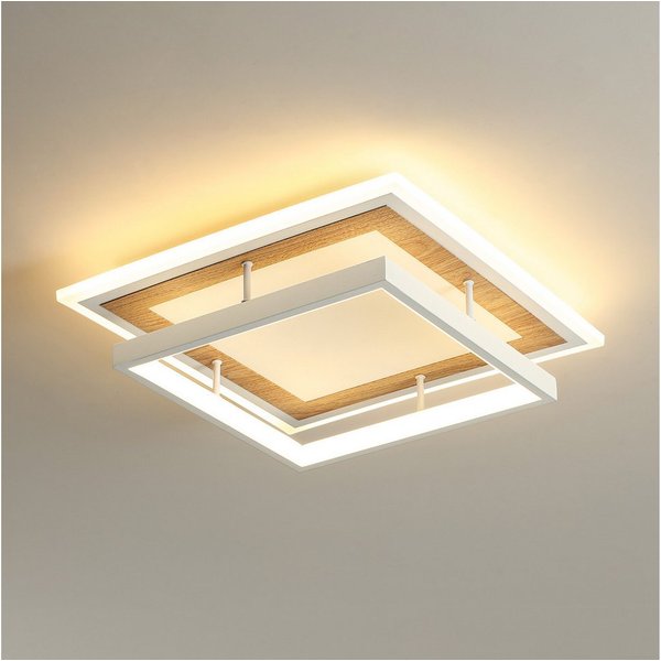 BlingBin LED Deckenleuchte Ø 30 Deckenlampe quadratisch/rund moderne Holzoptik 34 W Warmweiß, quadratisch, LED fest integriert, Tageslichtweiß, Sandweiß für Woh