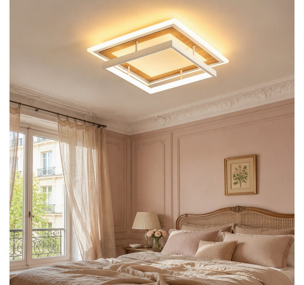 BlingBin LED Deckenleuchte Ø 30 Deckenlampe quadratisch/rund moderne Holzoptik 34 W Warmweiß, quadratisch, LED fest integriert, Tageslichtweiß, Sandweiß für Woh – Bild 2 von 5