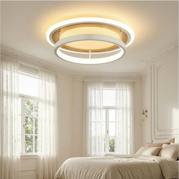 BlingBin LED Deckenleuchte Ø 30 Deckenlampe quadratisch/rund moderne Holzoptik 34 W Warmweiß, rund, LED fest integriert, Tageslichtweiß, Sandweiß für Wohnzimmer