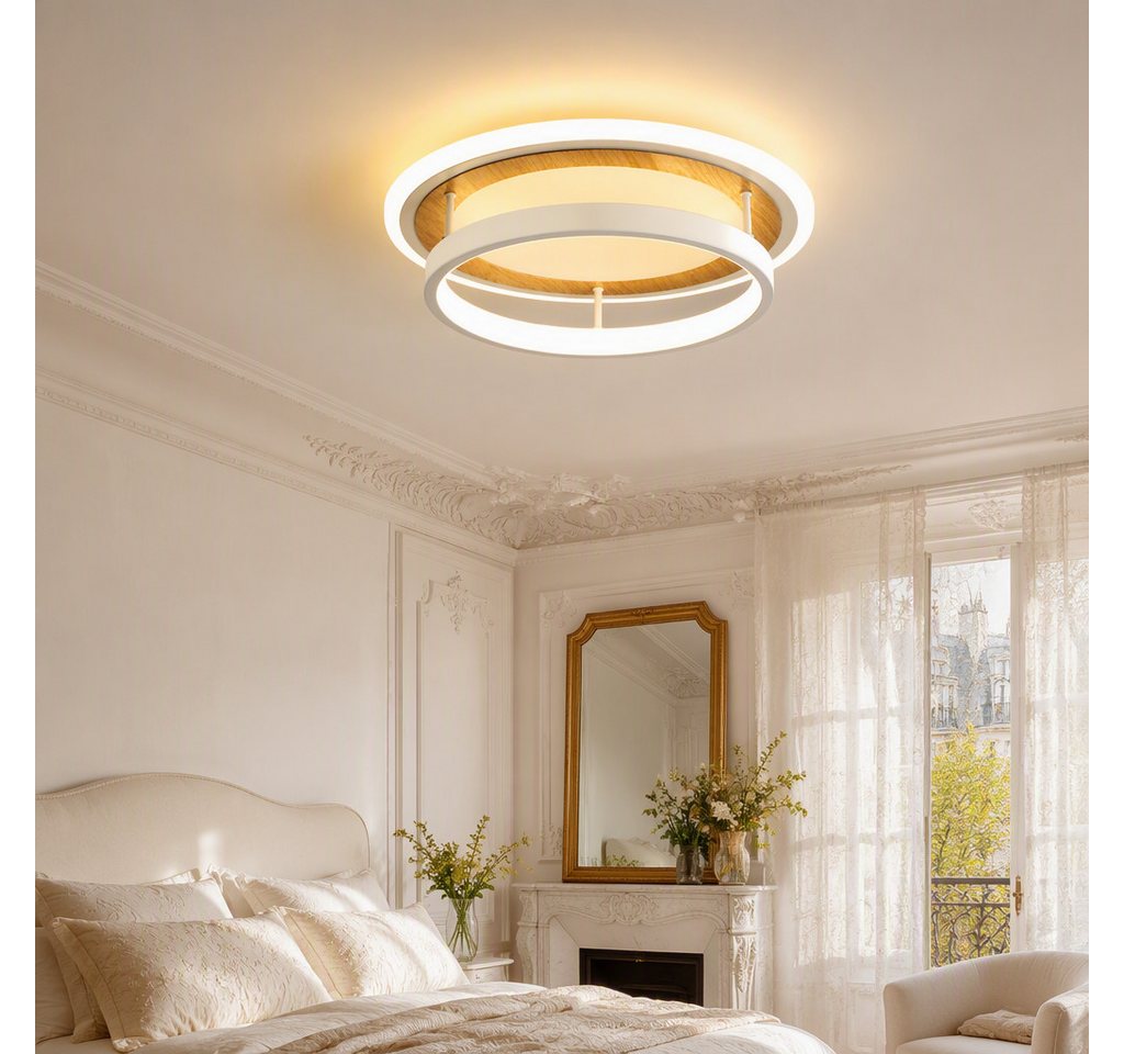BlingBin LED Deckenleuchte Ø 30 Deckenlampe quadratisch/rund moderne Holzoptik 34 W Warmweiß, rund, LED fest integriert, Tageslichtweiß, Sandweiß für Wohnzimmer – Bild 2 von 5