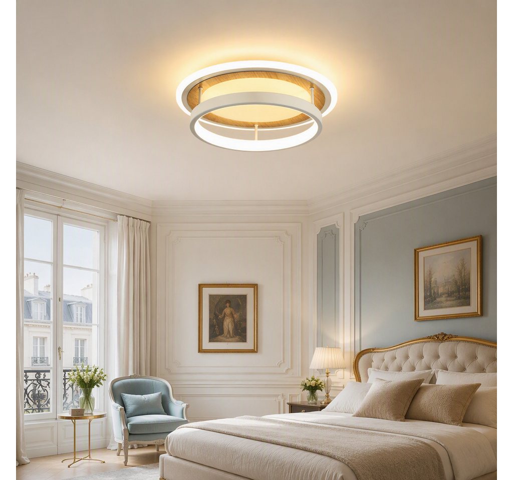 BlingBin LED Deckenleuchte Ø 30 Deckenlampe quadratisch/rund moderne Holzoptik 34 W Warmweiß, rund, LED fest integriert, Tageslichtweiß, Sandweiß für Wohnzimmer – Bild 4 von 5