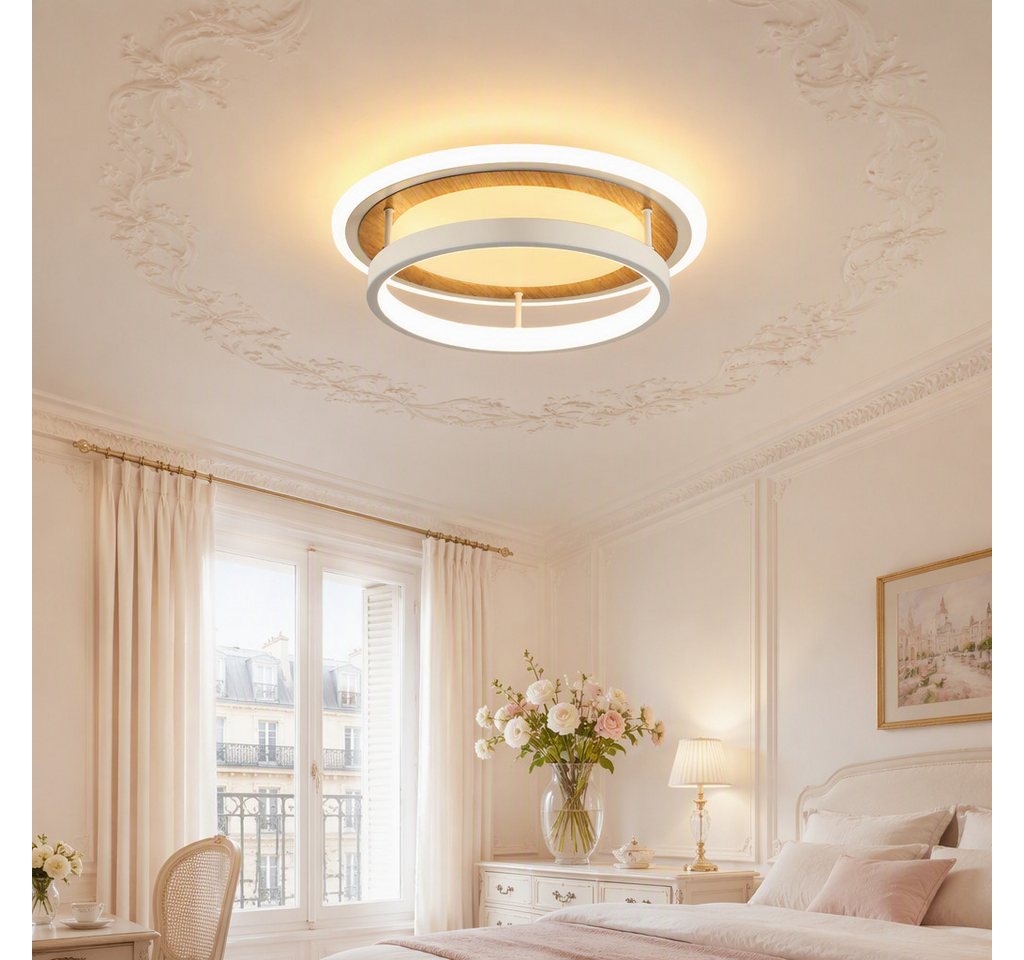 BlingBin LED Deckenleuchte Ø 30 Deckenlampe quadratisch/rund moderne Holzoptik 34 W Warmweiß, rund, LED fest integriert, Tageslichtweiß, Sandweiß für Wohnzimmer – Bild 5 von 5
