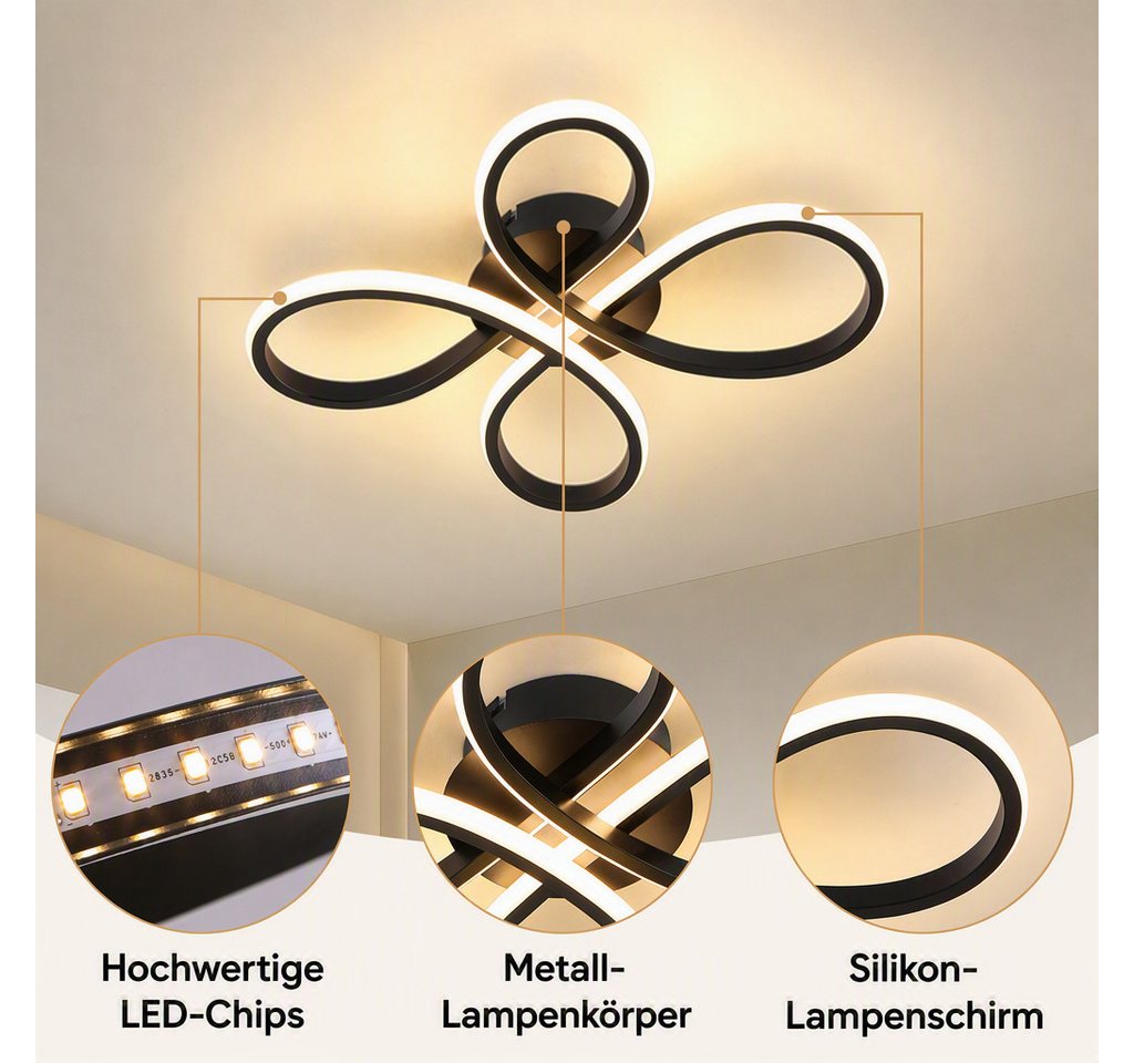 BlingBin LED Deckenleuchte 40cm DeckenLampe 23W warmweiß 2300LM Schwarz, 35Lx40Bx7,5Hcm, LED fest integriert, Modern Deckenlampe 3000K für Wohnzimmer Küche Flur – Bild 4 von 5