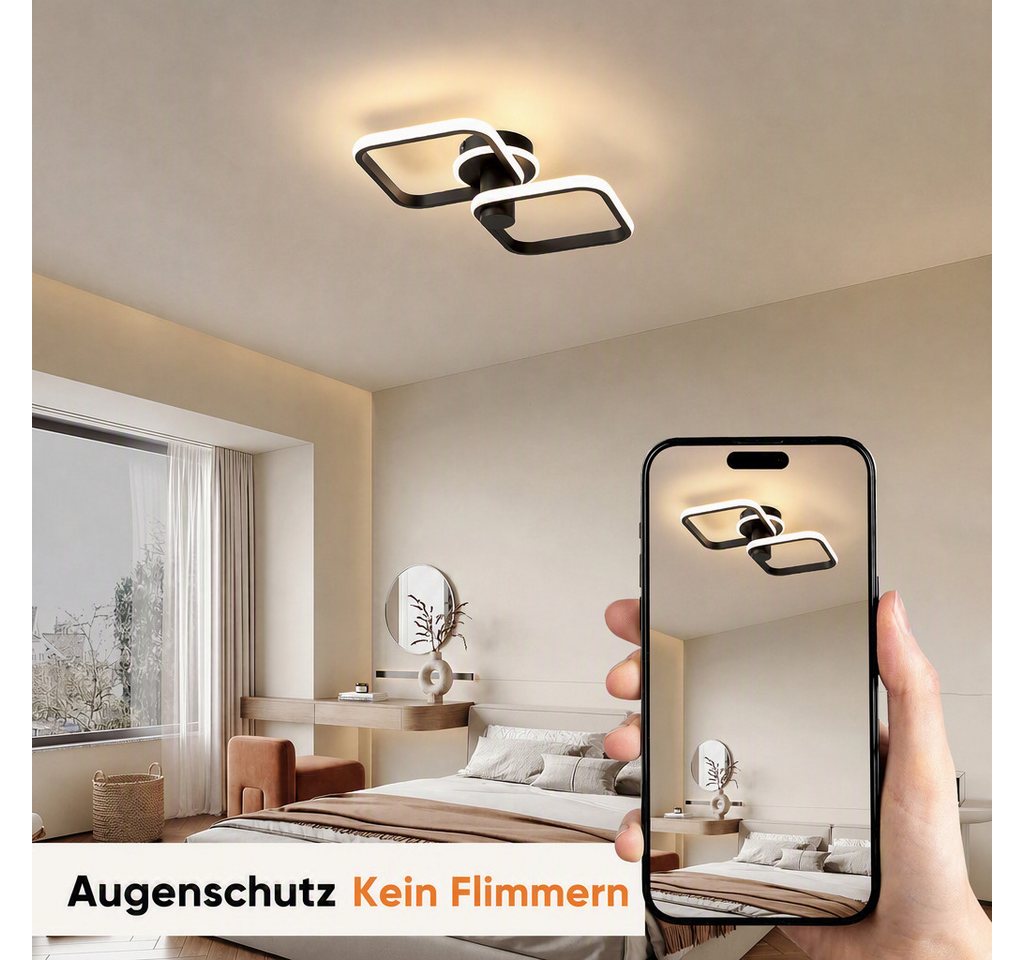 BlingBin LED Deckenleuchte 46cm DeckenLampe 34W 1895 lm, sandschwarz, 3000 K, LED fest integriert, Tageslichtweiß, Modern Deckenlampe 3000K für Wohnzimmer Küche – Bild 5 von 5
