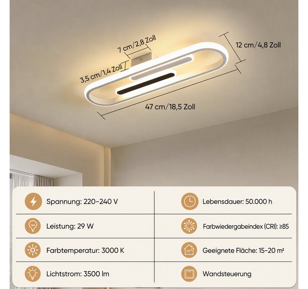 BlingBin LED Deckenleuchte 47cm Deckenlampe 29W 3400 lm warmweiß moderne LED Lampe, LED fest integriert, Tageslichtweiß, für Esstisch, Wohnzimmer und Büro – Bild 4 von 5