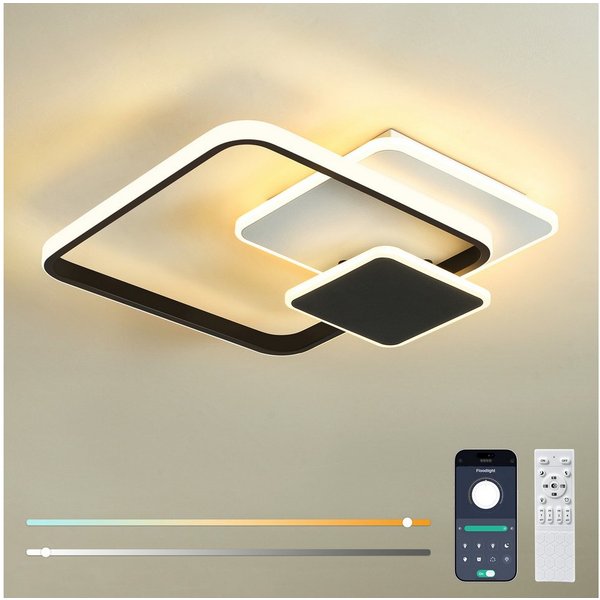 BlingBin LED Deckenleuchte dimmbar im 3Quadrat-Design, 35 W, Deckenlampe mit Bluetooth-App, 3Quadrat-Design, LED fest integriert, Warmweiß, Kaltweiß, Neutralwei