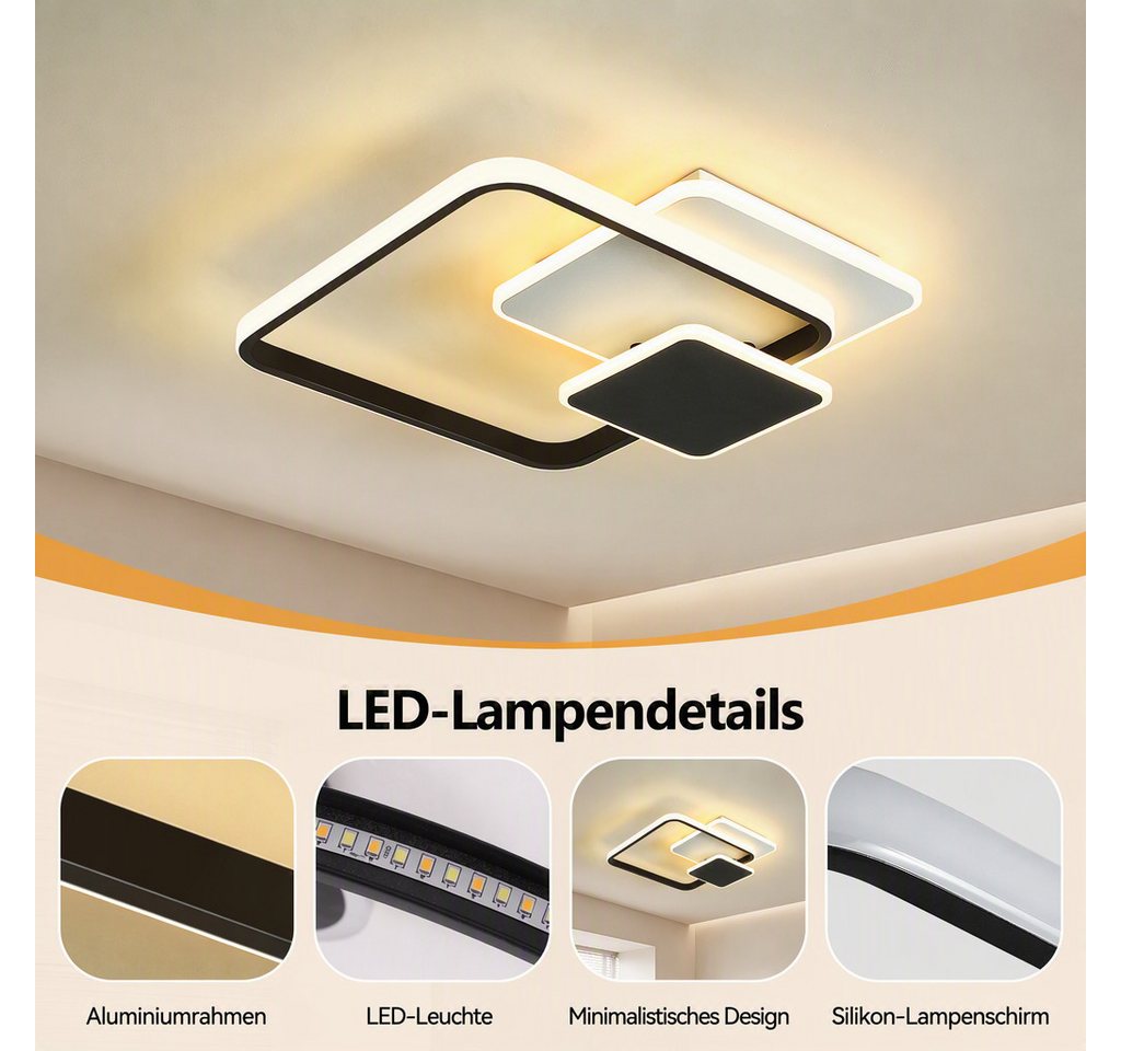 BlingBin LED Deckenleuchte dimmbar im 3Quadrat-Design, 35 W, Deckenlampe mit Bluetooth-App, 3Quadrat-Design, LED fest integriert, Warmweiß, Kaltweiß, Neutralwei – Bild 5 von 5