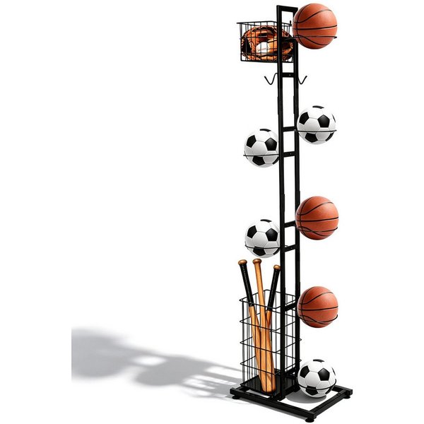 BlingBin Mehrzweckregal Ballständer 155 cm, Sportgerätehalter für 7 Bälle und Schläger, Ballaufbewahrung 1-tlg., Sportgeräte organizer, Basketball Aufbewahrungs