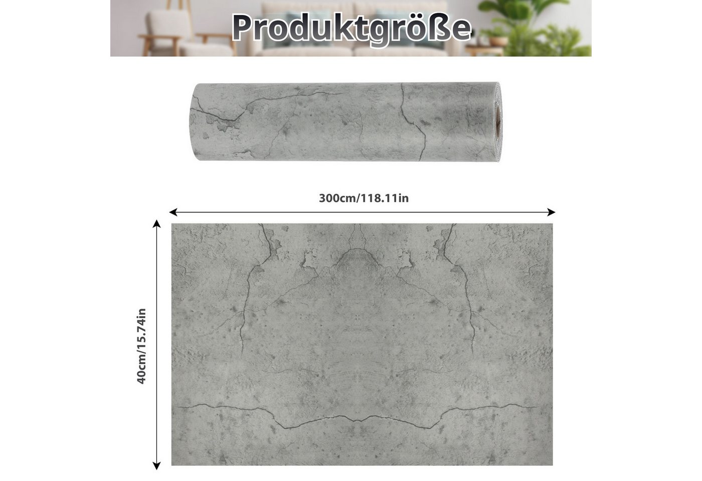 BlingBin Möbelfolie Selbstklebende abziehbare Folie mit Beton-Rissoptik in Grau 40×300 cm, (1 Stück, 1St.}, 40x300cm), Zement-Optik für Möbel, Küchenrückwände u – Bild 2 von 5