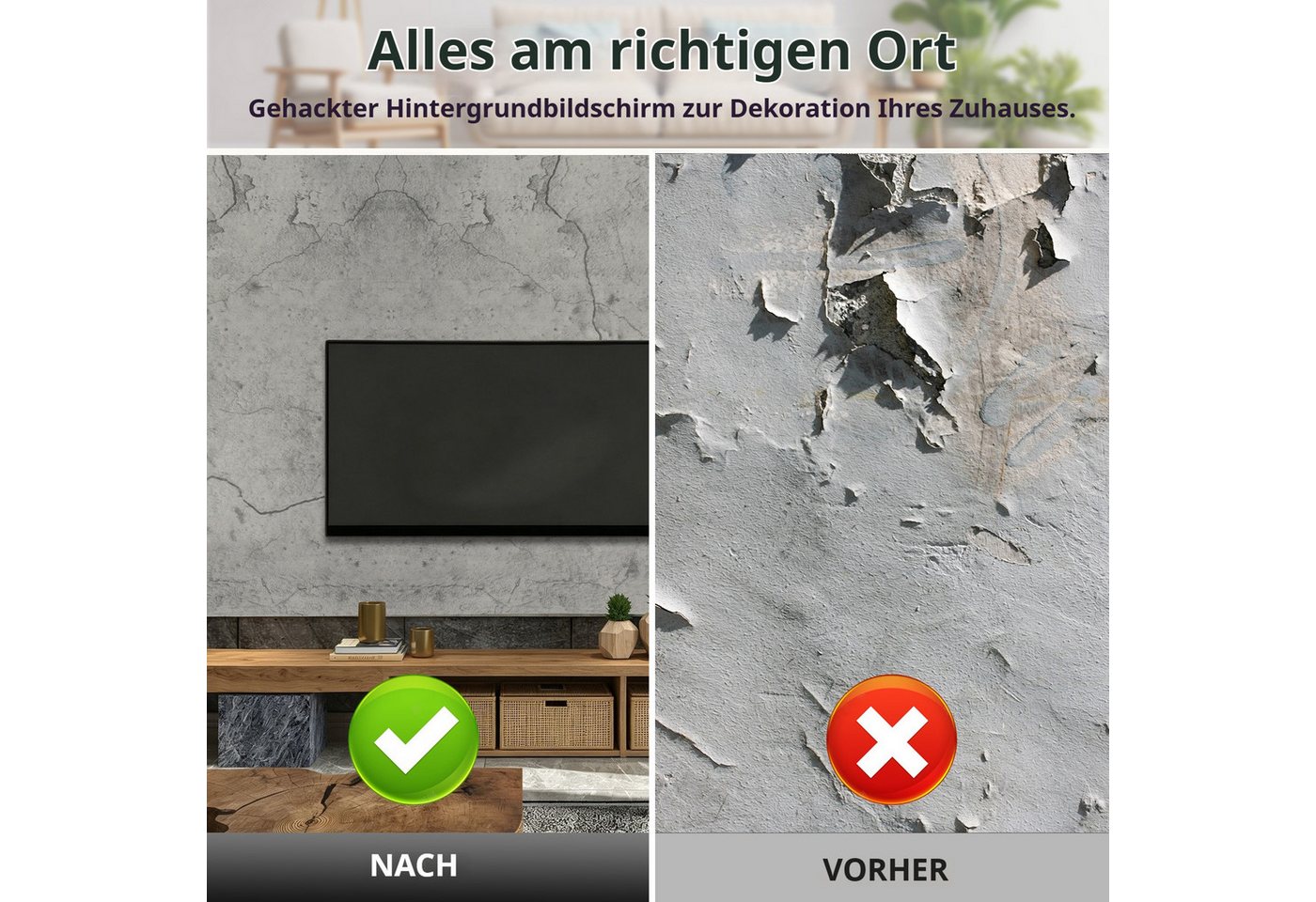 BlingBin Möbelfolie Selbstklebende abziehbare Folie mit Beton-Rissoptik in Grau 40×300 cm, (1 Stück, 1St.}, 40x300cm), Zement-Optik für Möbel, Küchenrückwände u – Bild 4 von 5