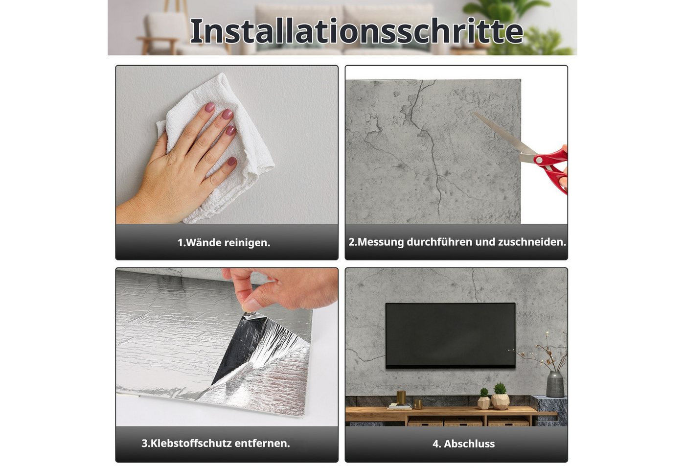 BlingBin Möbelfolie Selbstklebende abziehbare Folie mit Beton-Rissoptik in Grau 40×300 cm, (1 Stück, 1St.}, 40x300cm), Zement-Optik für Möbel, Küchenrückwände u – Bild 5 von 5