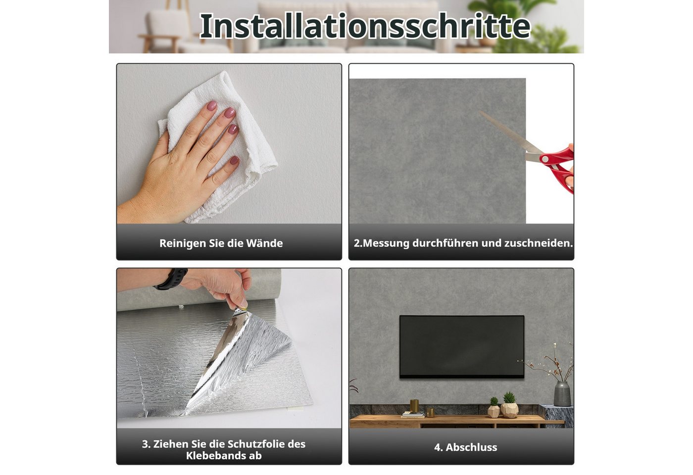 BlingBin Möbelfolie Selbstklebende abziehbare Folie mit Beton-Rissoptik in Grau 40×300 cm, (1 Stück, 1St.}, 40x300cm), Zement-Optik für Möbel, Küchenrückwände u – Bild 4 von 5