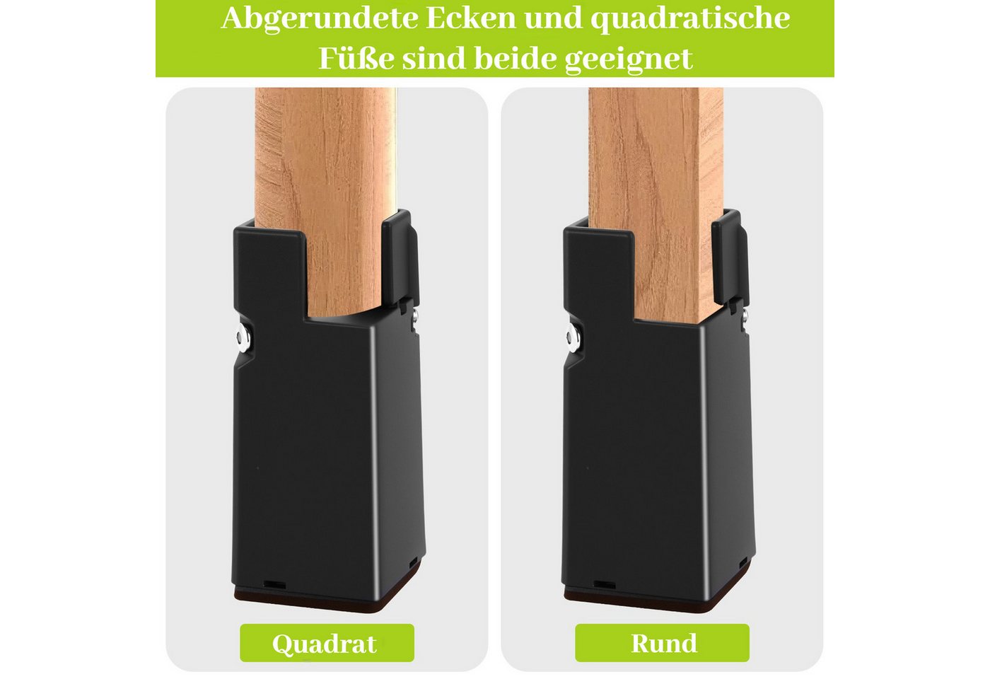 BlingBin Möbelfuß 4 Stück Verbreitert Möbelerhöhung 10cm, Betthöher, Tischerhöher, (4 Stück, 4-St., 13 x 5,5 cm), Sofaerhöher für Quadrat/Runde Durchmesser 22-4 – Bild 4 von 5