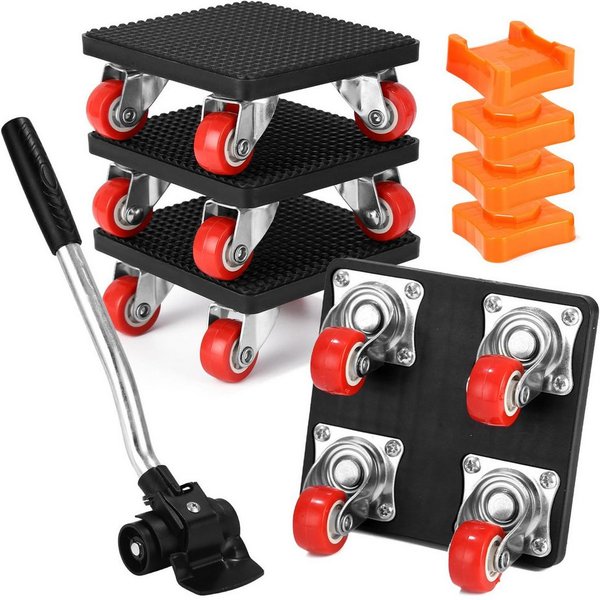 BlingBin Möbelrolle 4 Stück Möbel Transportrollen Set, Schwerer Möbeltransporter, (1er Set, 5-St., mit 4 Transportroller, 1 Hebegestell, 4 Höhenversteller), 360