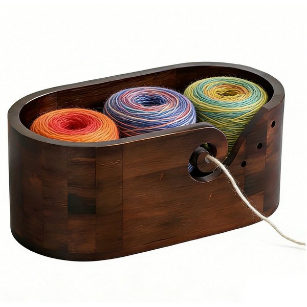 BlingBin Nähkästchen Elliptisch Garnschale mit Groß Kapazität,Holz Strickschale für Wolle (1 Stück, 1 St., ca. 28,5 x 15,5 x 12 cm), Garn Schüssel Mit 3 Löchern