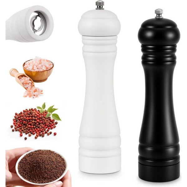 BlingBin Salz-/Pfeffermühle 2er Set Manuell Gewürzmühle Holz mit Verstellbarem Mahlwerk manuell, (2 Stück), Pfeffer und Salzmühle für Grobes Salz, Pfeffer, Chil