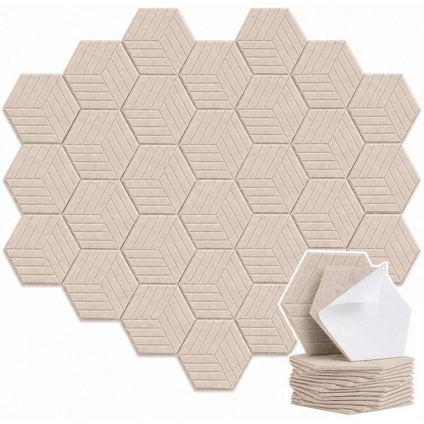 BlingBin Schallschutzpaneel sechseckige Schallschutz Wandpaneele, Akustikpaneele selbstklebend, BxL: 26x30 cm, 0,07 qm, (24er Set, 24-tlg., 300 x 260 mm) 3D Hex