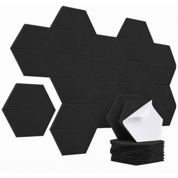 BlingBin Schallschutzpaneel sechseckige Schallschutz Wandpaneele, Akustikpaneele selbstklebend, BxL: 26x30 cm, 0,07 qm, (12er Set, 12-tlg., 300 x 260 mm) 3D Hex