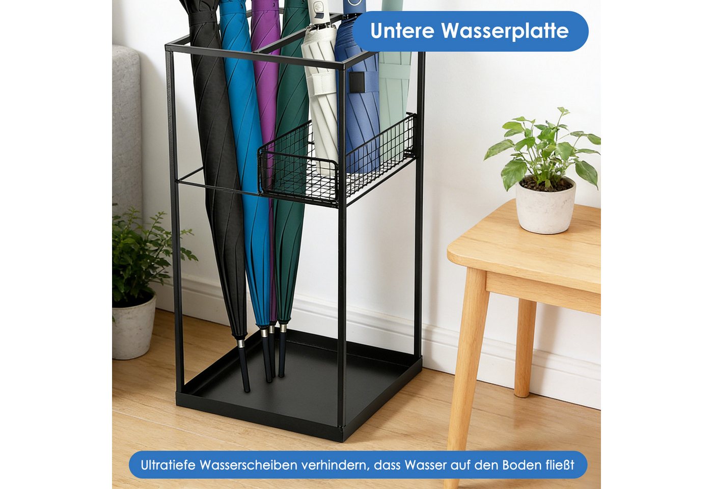 BlingBin Schirmständer Doppelschichtiger kommerzieller Regenschirmhalter (1 Stück, 1 St., langlebige schwarze Regenschirm-Aufbewahrungslösung), 2-stöckiger Meta – Bild 2 von 5