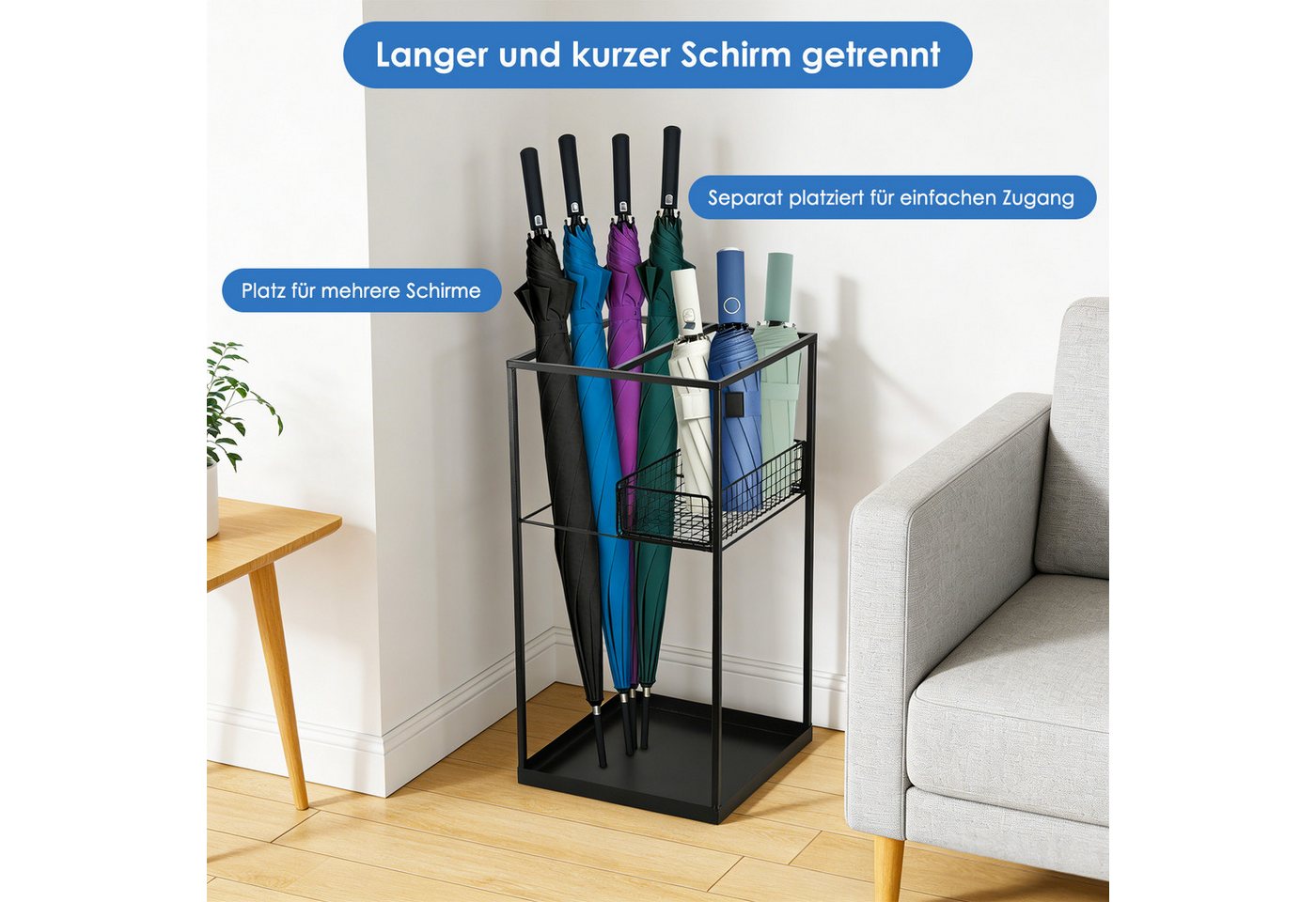 BlingBin Schirmständer Doppelschichtiger kommerzieller Regenschirmhalter (1 Stück, 1 St., langlebige schwarze Regenschirm-Aufbewahrungslösung), 2-stöckiger Meta – Bild 3 von 5