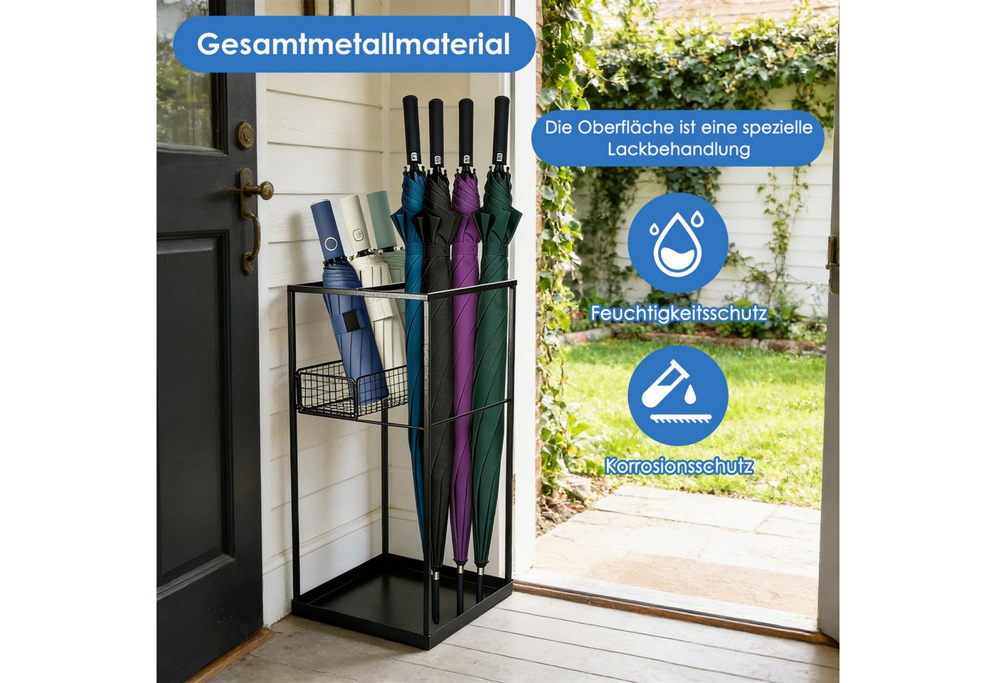 BlingBin Schirmständer Doppelschichtiger kommerzieller Regenschirmhalter (1 Stück, 1 St., langlebige schwarze Regenschirm-Aufbewahrungslösung), 2-stöckiger Meta – Bild 4 von 5