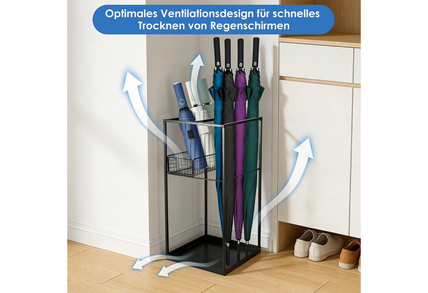 BlingBin Schirmständer Doppelschichtiger kommerzieller Regenschirmhalter (1 Stück, 1 St., langlebige schwarze Regenschirm-Aufbewahrungslösung), 2-stöckiger Meta – Bild 5 von 5