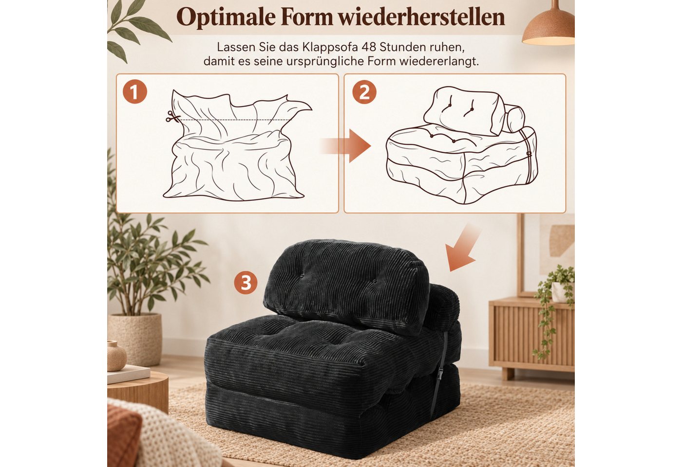 BlingBin Schlafsofa Schlafsessel Klappsofa 1-Sitzer mit Bettfunktion, 1 Teile, Schaumstoffflocken-Füllung, platzsparend – Bild 4 von 5