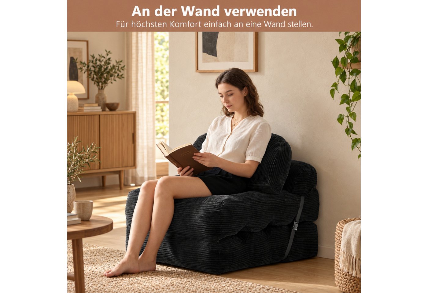 BlingBin Schlafsofa Schlafsessel Klappsofa 1-Sitzer mit Bettfunktion, 1 Teile, Schaumstoffflocken-Füllung, platzsparend – Bild 5 von 5